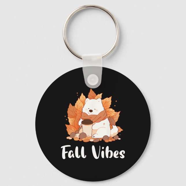 Samoyed Fall Vibes Funny Dog Pumpkin Spice Latte  Key Ring (Front)