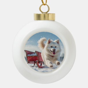 Samoyed Festive Holiday Christmas Ceramic Ball Christmas Ornament