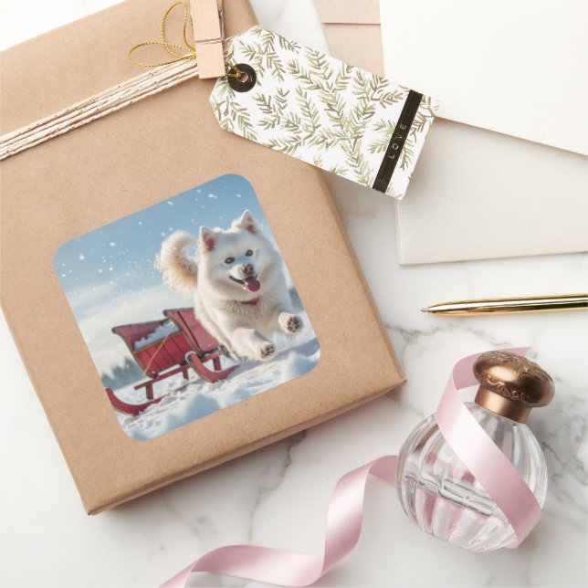 Samoyed Festive Holiday Christmas Square Sticker (Gifting)