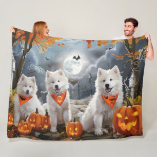 Samoyed Halloween Spooky Fleece Blanket