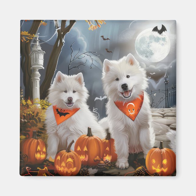 Samoyed Halloween Spooky Magnet (Front)