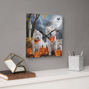 Samoyed Halloween Spooky Square Wall Clock