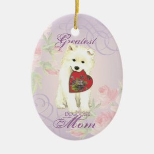 Samoyed Heart Mum Ceramic Ornament