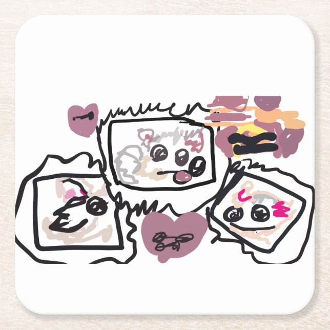 Samoyed Hearts  Square Paper Coaster (Front)