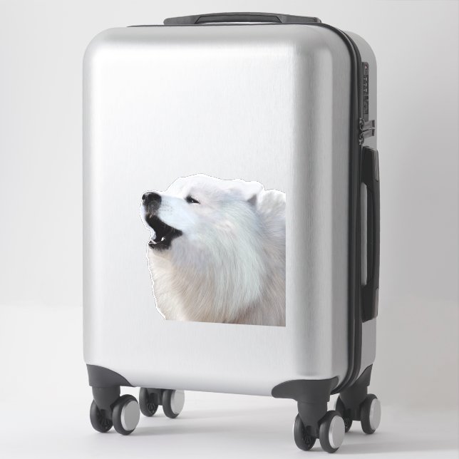 Samoyed Howl; Custom-Cut Clear Vinyl Sticker XL (Suitcase)