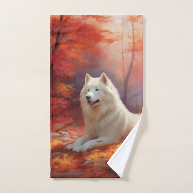 Samoyed in Autumn Leaves Fall Inspire  Bath Towel Set (Hand Towel)