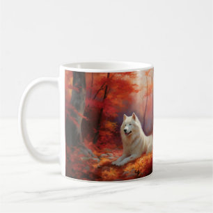 Samoyed in Autumn Leaves Fall Inspire  Coffee Mug