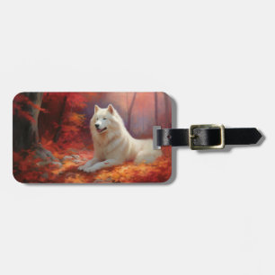 Samoyed in Autumn Leaves Fall Inspire  Luggage Tag