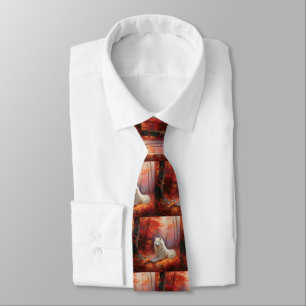 Samoyed in Autumn Leaves Fall Inspire  Tie