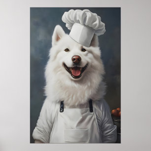 Samoyed In Chefs Hat Poster, Pet Poster, Samoyed Poster