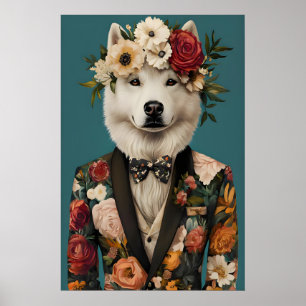 Samoyed In Suit Poster, Samoyed Portrait, Samoyed Poster