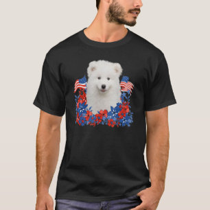 Samoyed Independent Flowers Dog American Flag T-Shirt