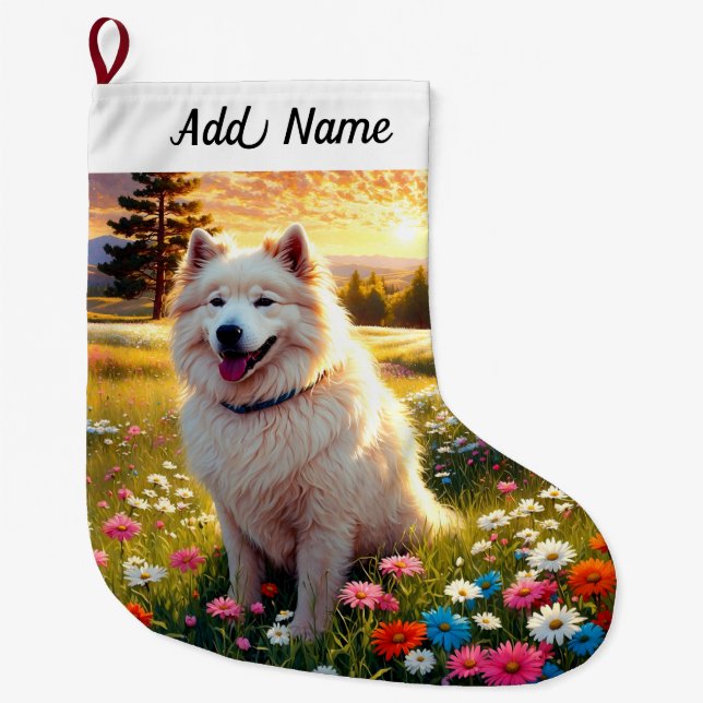 Samoyed Large Christmas Stocking (Front)