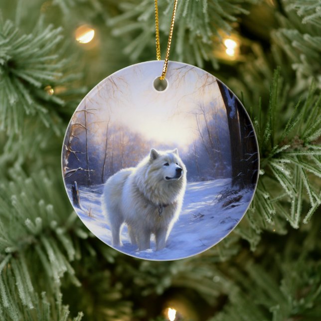 Samoyed Let It Snow Christmas Ceramic Ornament (Tree)