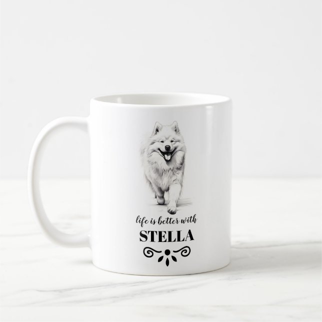 Samoyed Life is better with Custom Dog Name Coffee Mug (Left)