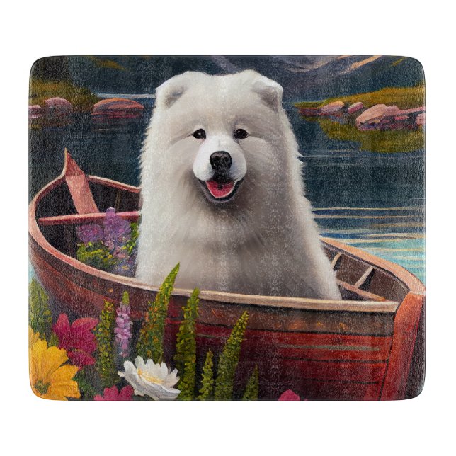 Samoyed on a Paddle: A Scenic Adventure Cutting Board (Front)