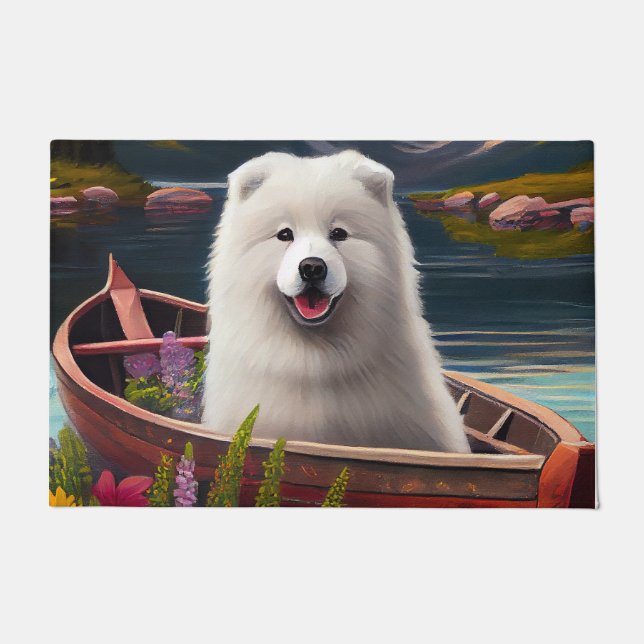 Samoyed on a Paddle: A Scenic Adventure Doormat (Front)