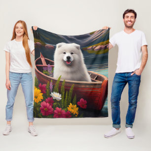 Samoyed on a Paddle: A Scenic Adventure Fleece Blanket