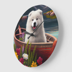 Samoyed on a Paddle: A Scenic Adventure Large Clock