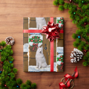 Samoyed on Porch Christmas Wrapping Paper