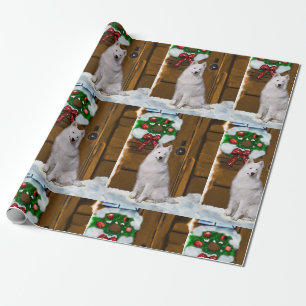 Samoyed on Porch Christmas Wrapping Paper