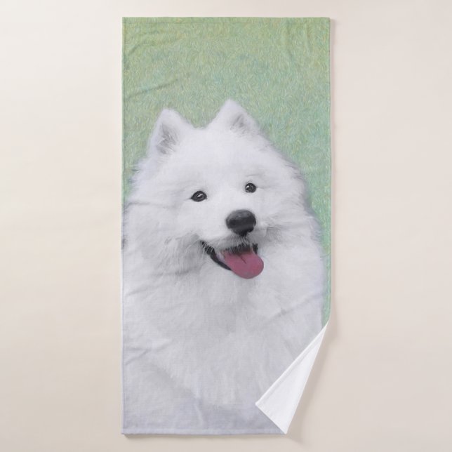 Samoyed Painting - Cute Original Dog Art Bath Towel Set (Bath Towel)