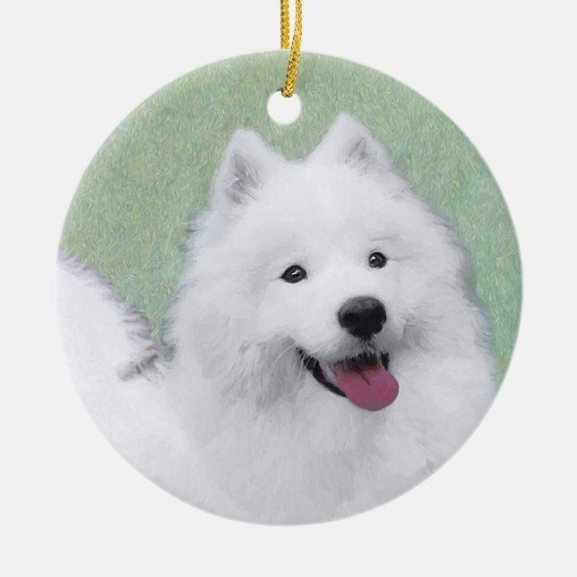 Samoyed Painting - Cute Original Dog Art Ceramic Ornament (Front)