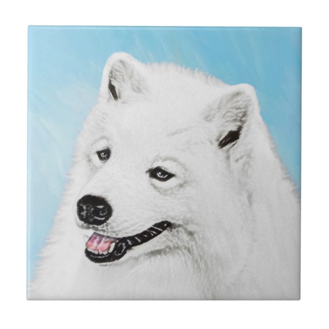 Samoyed Painting - Cute Original Dog Art Ceramic Tile (Front)