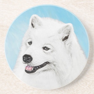 Samoyed Painting - Cute Original Dog Art Coaster