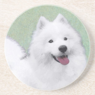 Samoyed Painting - Cute Original Dog Art Coaster