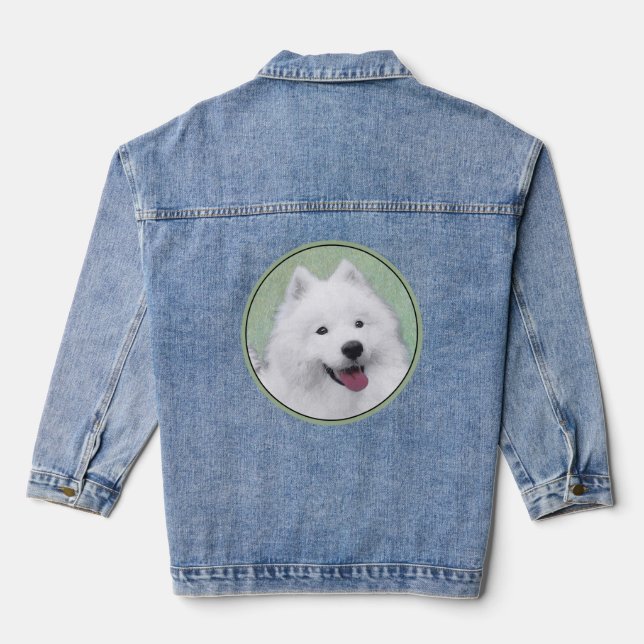 Samoyed Painting - Cute Original Dog Art Denim Jacket (Back)