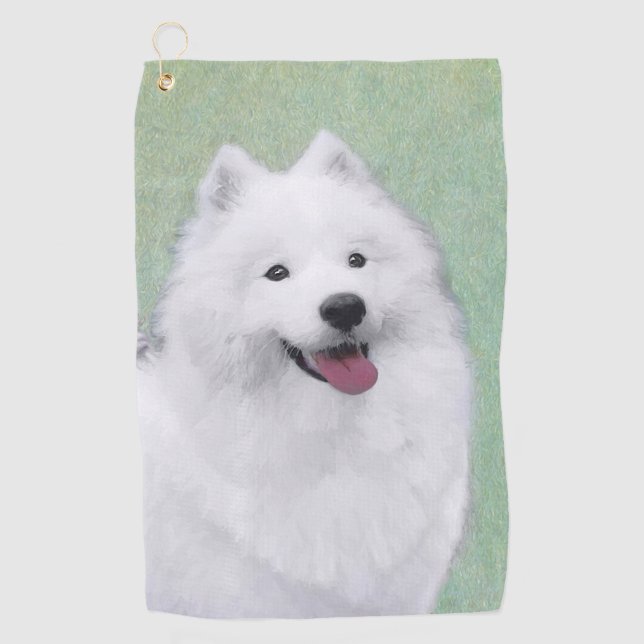 Samoyed Painting - Cute Original Dog Art Golf Towel (Front)