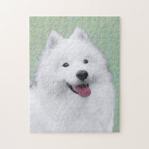 Samoyed Painting - Cute Original Dog Art Jigsaw Puzzle