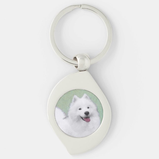 Samoyed Painting - Cute Original Dog Art Key Ring (Front)