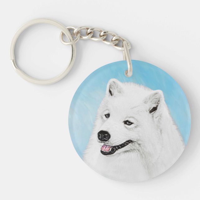 Samoyed Painting - Cute Original Dog Art Key Ring (Front)