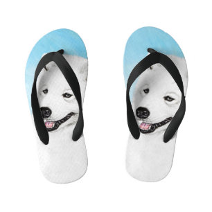 Samoyed Painting - Cute Original Dog Art Kid's Thongs