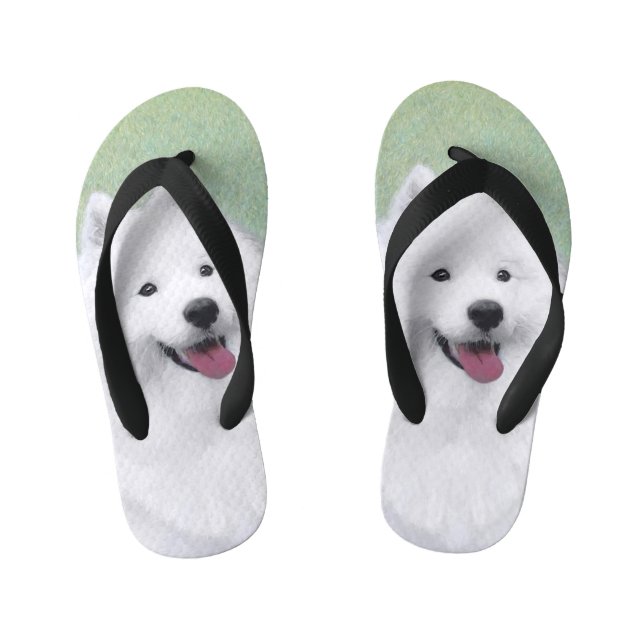 Samoyed Painting - Cute Original Dog Art Kid's Thongs (Footbed)