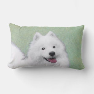 Samoyed Painting - Cute Original Dog Art Lumbar Cushion
