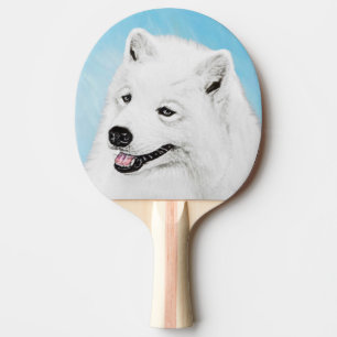 Samoyed Painting - Cute Original Dog Art Ping Pong Paddle