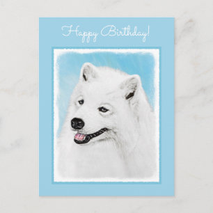 Samoyed Painting - Cute Original Dog Art Postcard