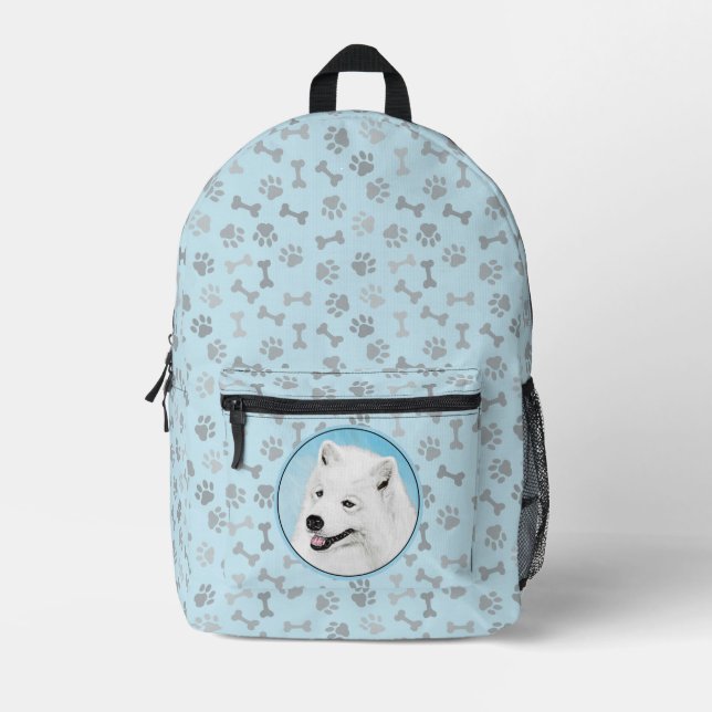 Samoyed Painting - Cute Original Dog Art Printed Backpack (Front)