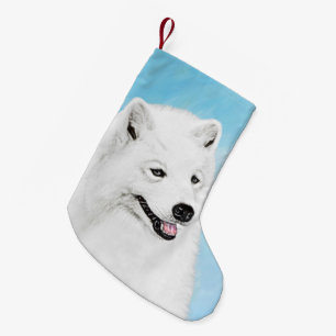 Samoyed Painting - Cute Original Dog Art Small Christmas Stocking