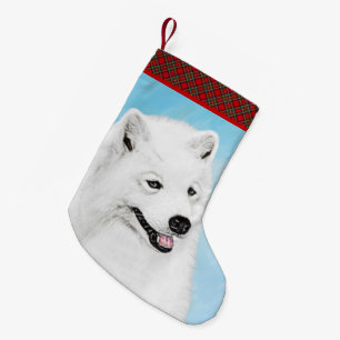 Samoyed Painting - Cute Original Dog Art Small Christmas Stocking