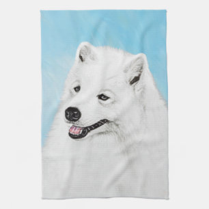 Samoyed Painting - Cute Original Dog Art Tea Towel