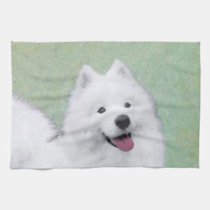 Samoyed Painting - Cute Original Dog Art Tea Towel