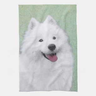 Samoyed Painting - Cute Original Dog Art Tea Towel