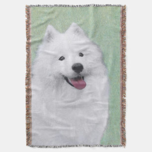 Samoyed Painting - Cute Original Dog Art Throw Blanket