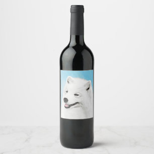 Samoyed Painting - Cute Original Dog Art Wine Label