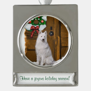 Samoyed Personalized Christmas Silver Plated Banner Ornament