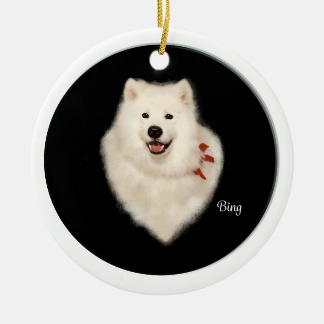 Samoyed Portrait Frt & Christmas Tree Bck Ornament (Front)